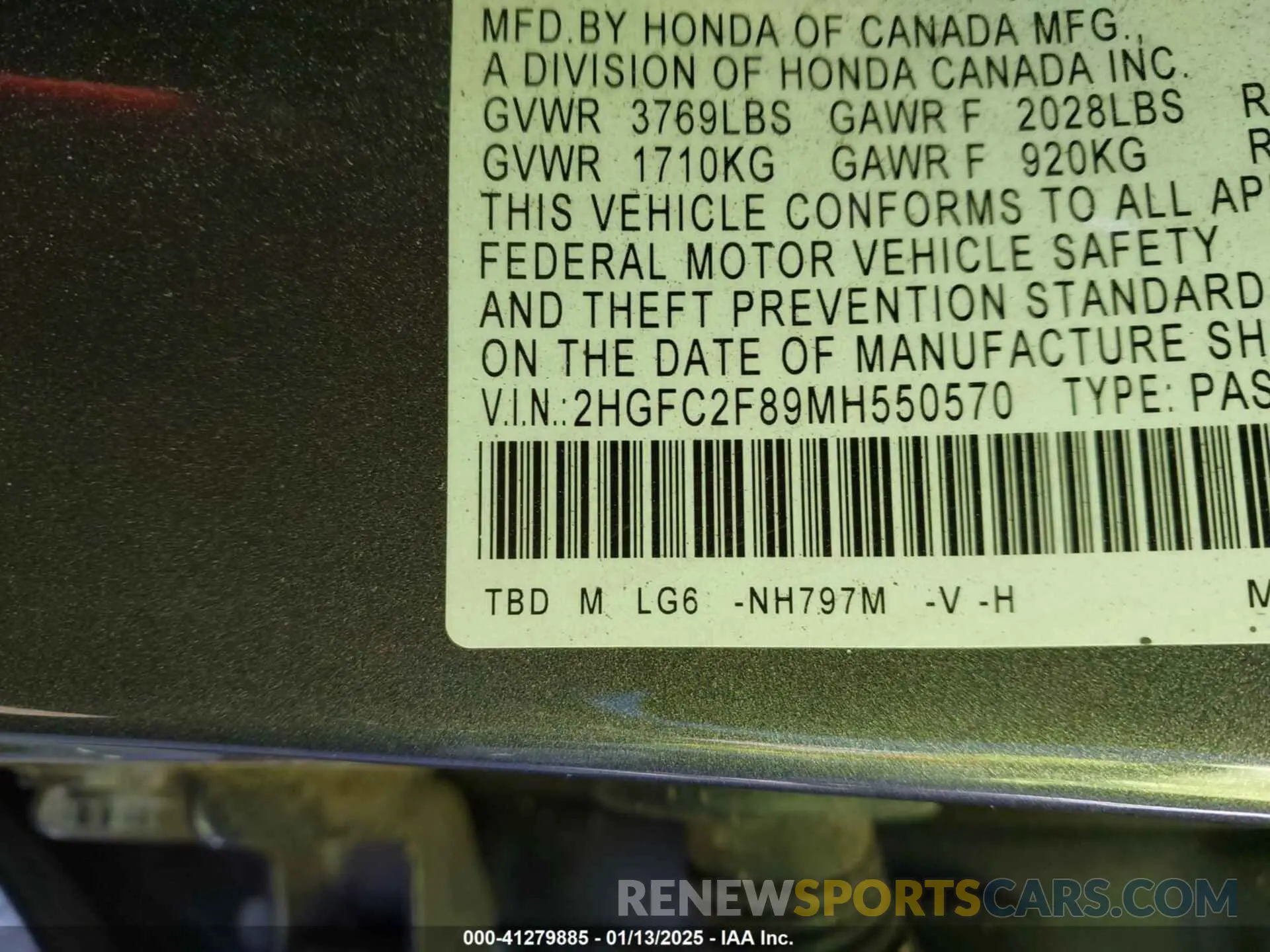 9 Photograph of a damaged car 2HGFC2F89MH550570 HONDA CIVIC 2021