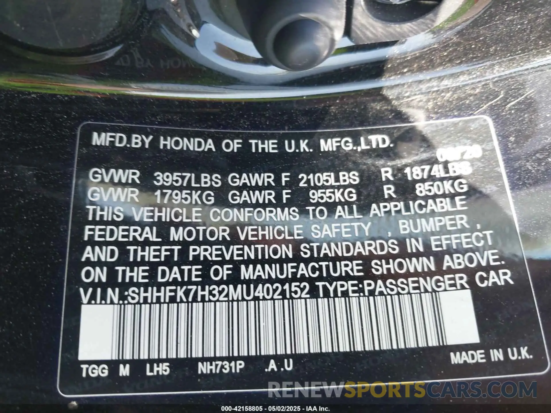 9 Photograph of a damaged car SHHFK7H32MU402152 HONDA CIVIC 2021