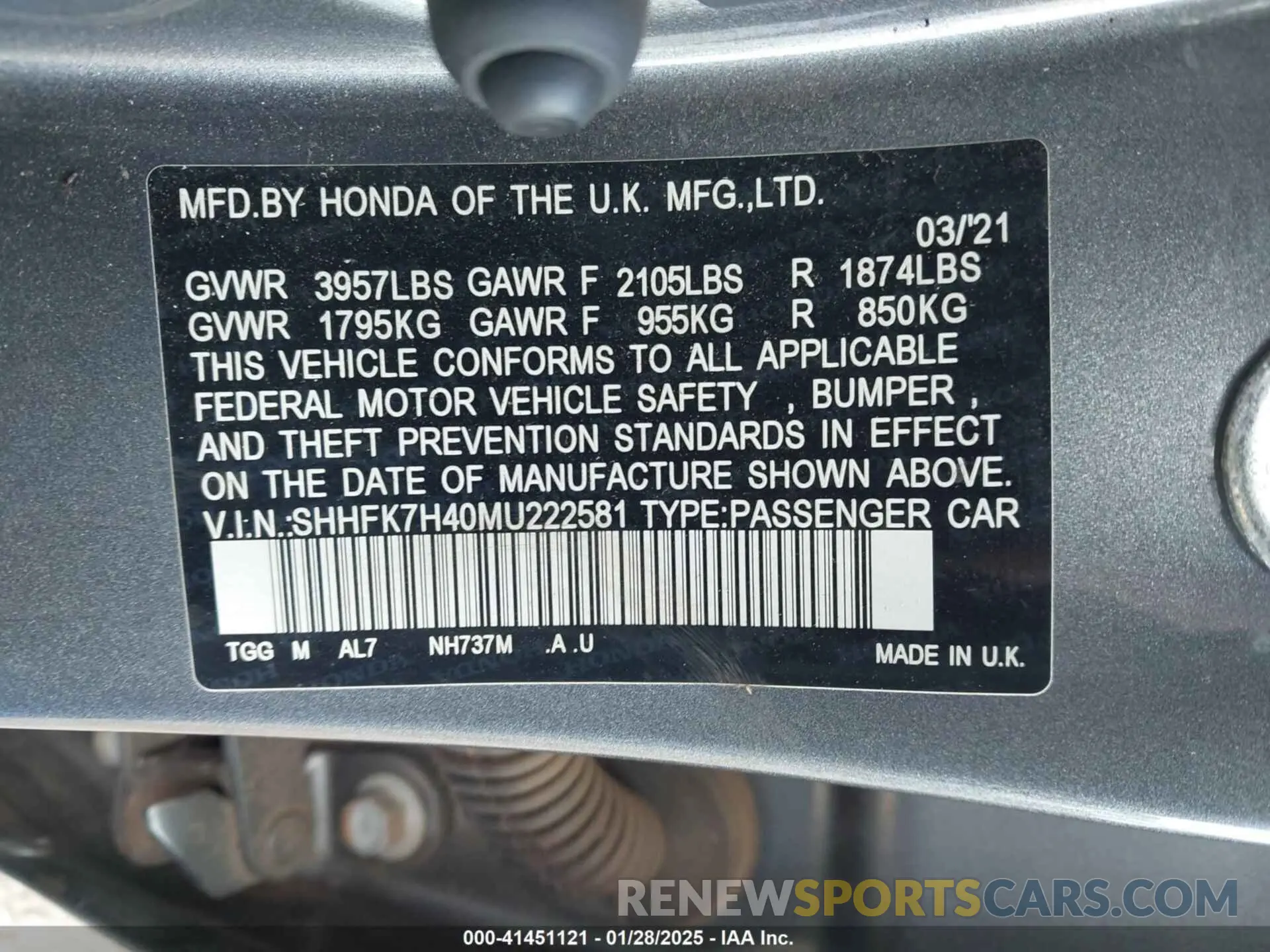 9 Photograph of a damaged car SHHFK7H40MU222581 HONDA CIVIC 2021