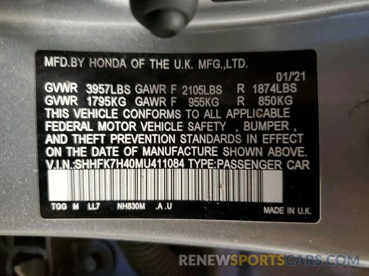 13 Photograph of a damaged car SHHFK7H40MU411084 HONDA CIVIC 2021