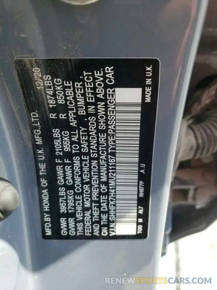 16 Photograph of a damaged car SHHFK7H41MU211167 HONDA CIVIC 2021
