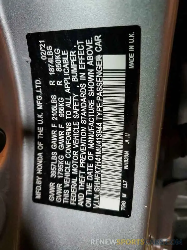13 Photograph of a damaged car SHHFK7H41MU413944 HONDA CIVIC 2021
