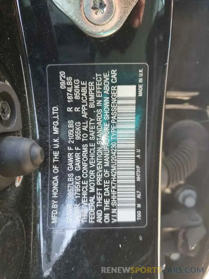 14 Photograph of a damaged car SHHFK7H42MU204230 HONDA CIVIC 2021
