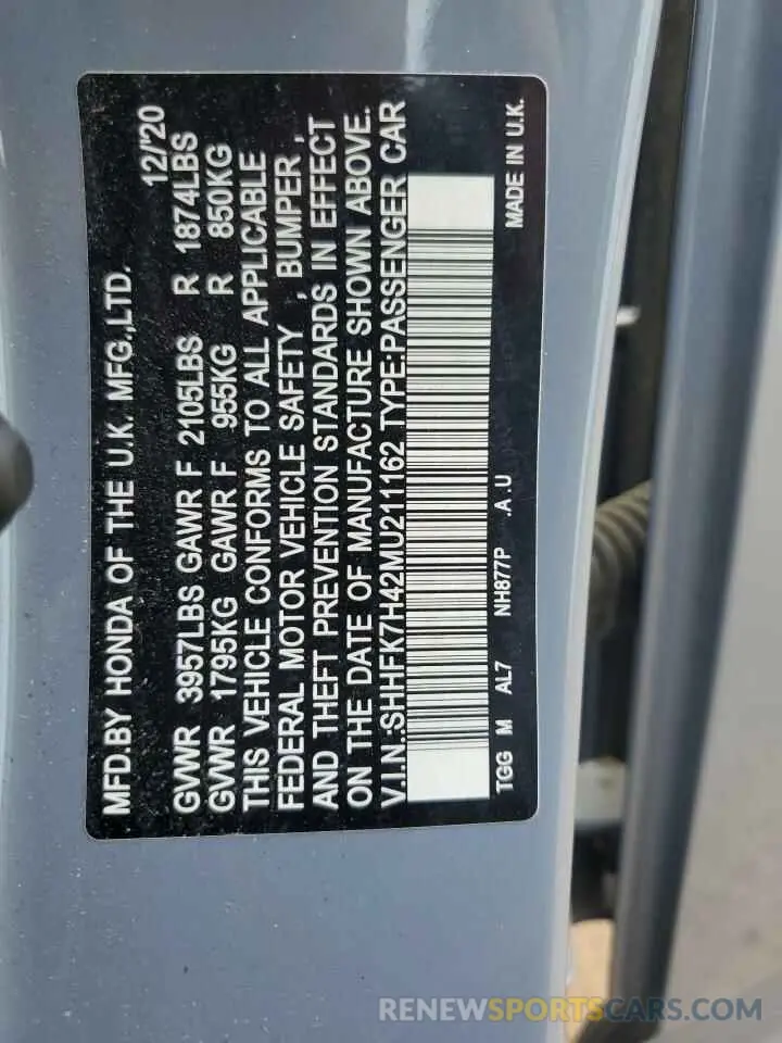 12 Photograph of a damaged car SHHFK7H42MU211162 HONDA CIVIC 2021