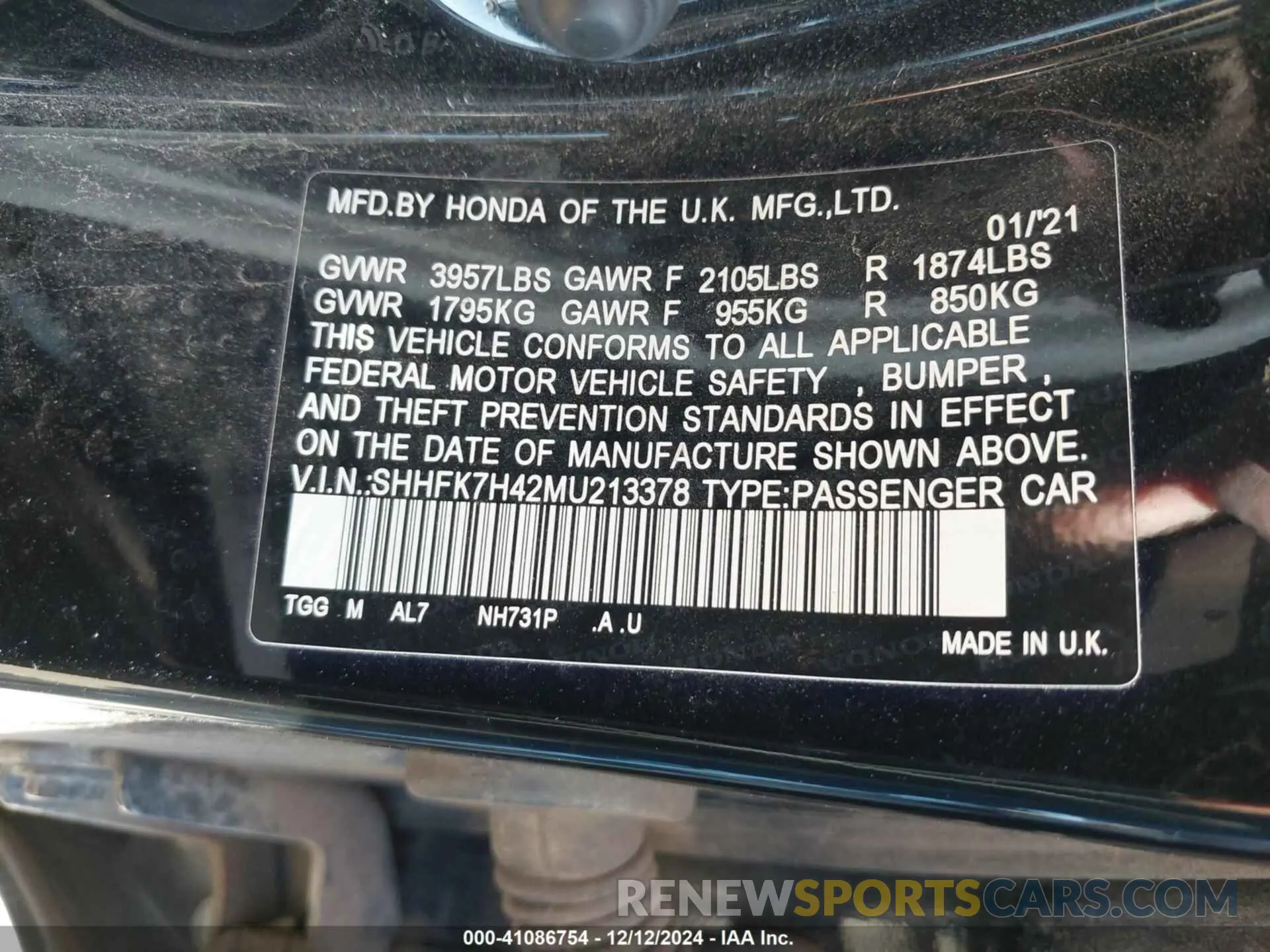 9 Photograph of a damaged car SHHFK7H42MU213378 HONDA CIVIC 2021