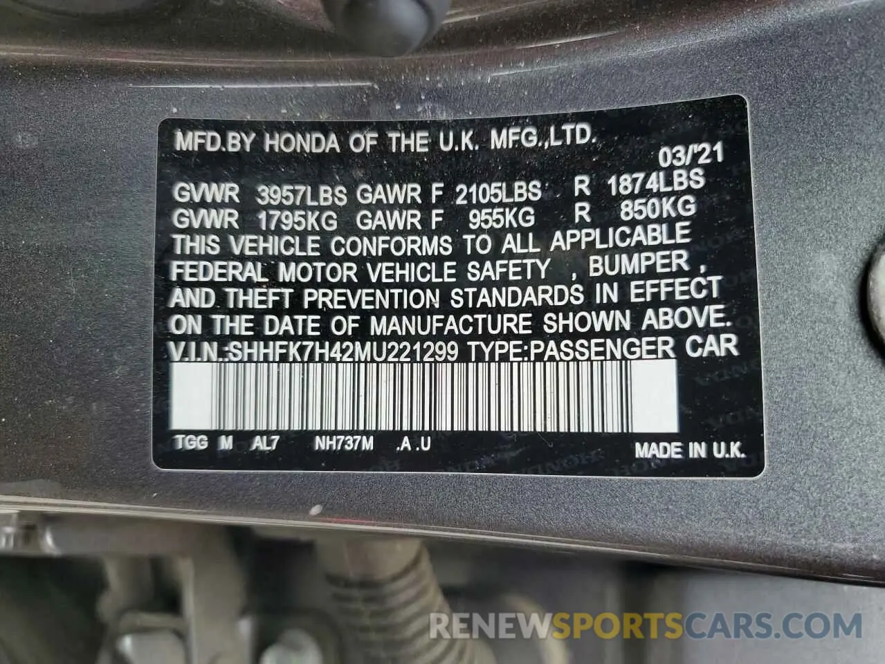 12 Photograph of a damaged car SHHFK7H42MU221299 HONDA CIVIC 2021
