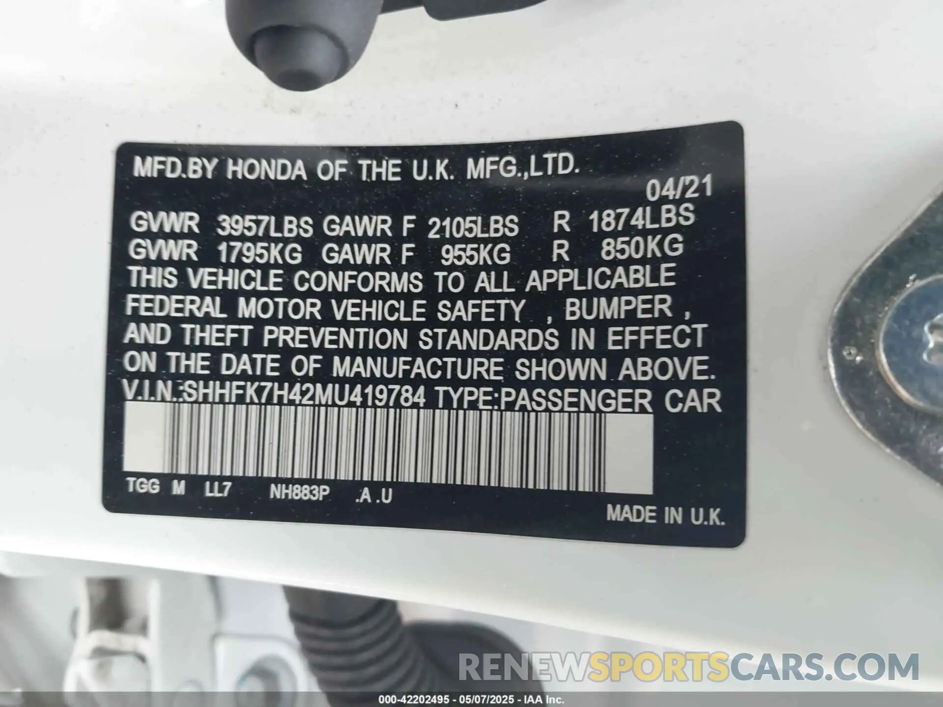 9 Photograph of a damaged car SHHFK7H42MU419784 HONDA CIVIC 2021