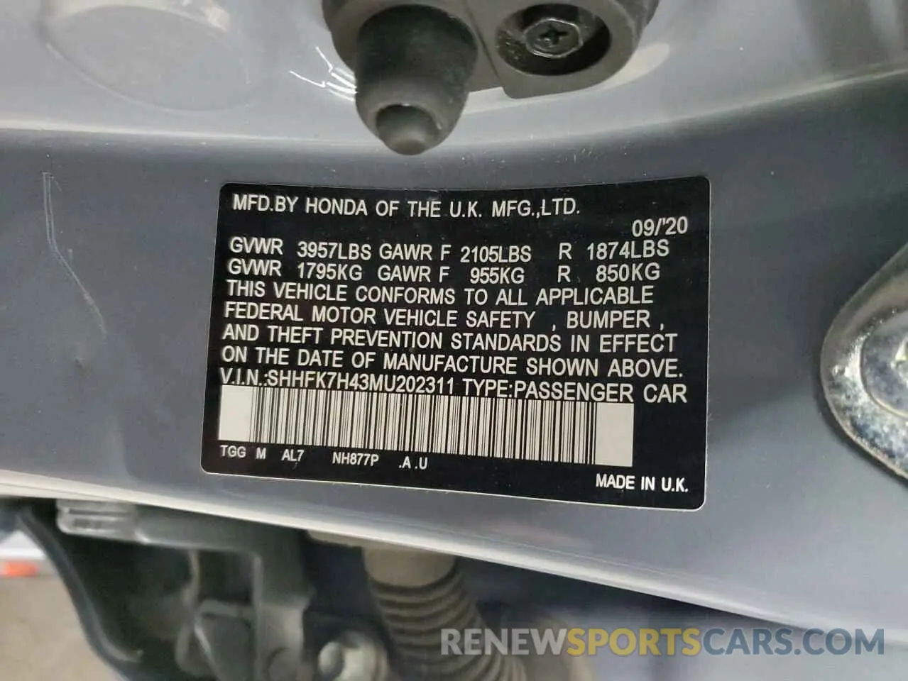 13 Photograph of a damaged car SHHFK7H43MU202311 HONDA CIVIC 2021
