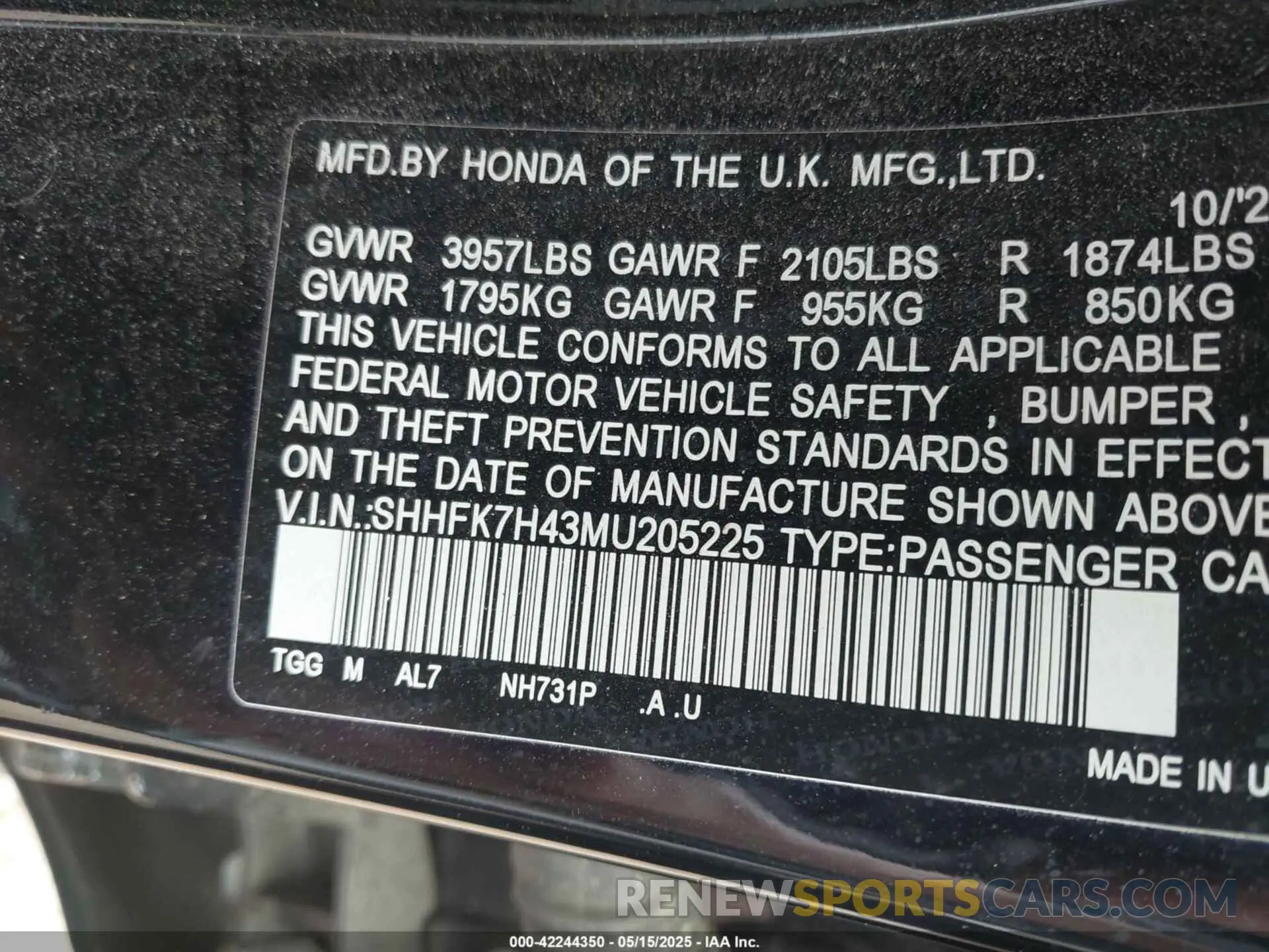 9 Photograph of a damaged car SHHFK7H43MU205225 HONDA CIVIC 2021