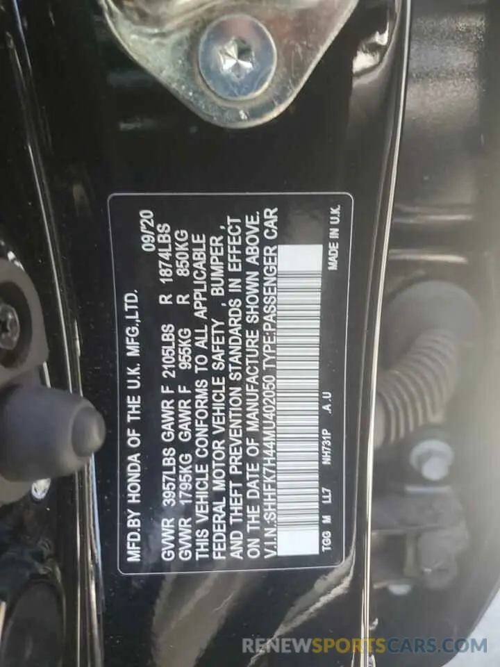 12 Photograph of a damaged car SHHFK7H44MU402050 HONDA CIVIC 2021