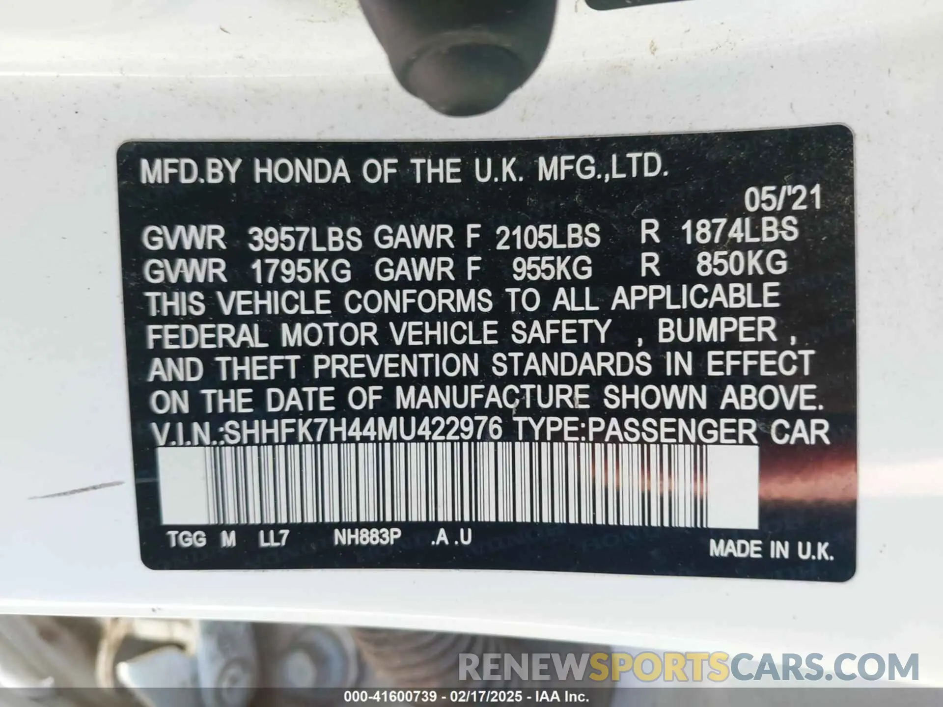 9 Photograph of a damaged car SHHFK7H44MU422976 HONDA CIVIC 2021