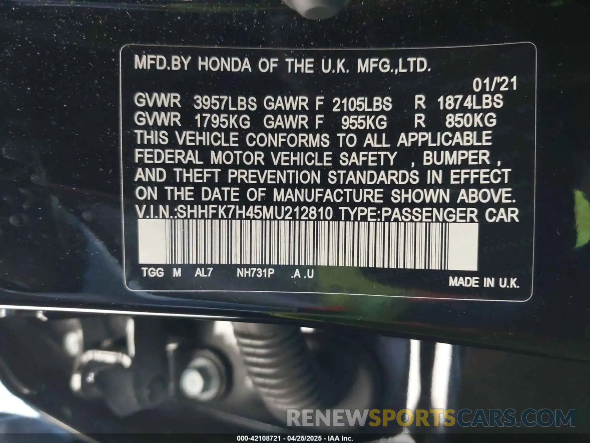 9 Photograph of a damaged car SHHFK7H45MU212810 HONDA CIVIC 2021