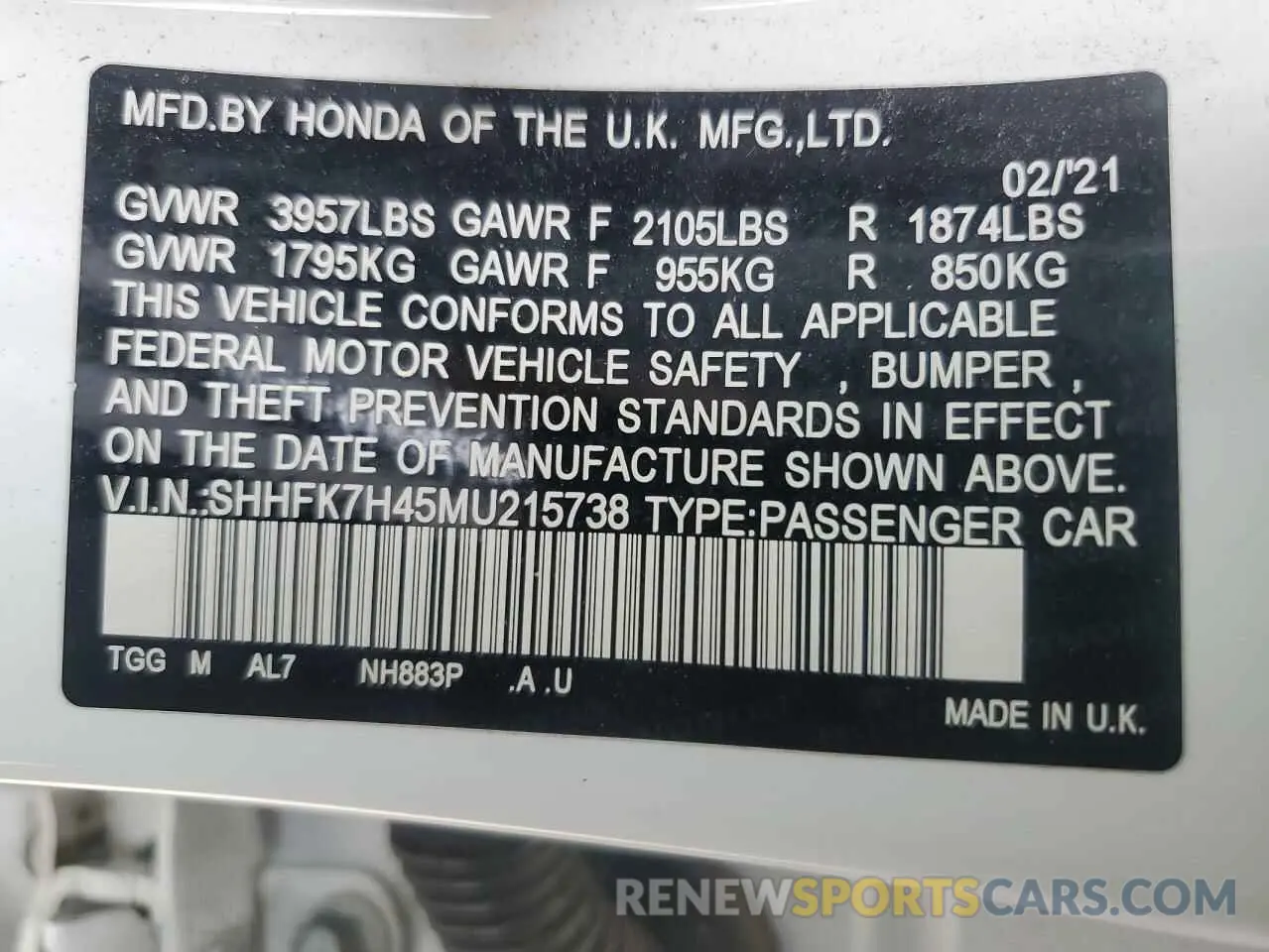 12 Photograph of a damaged car SHHFK7H45MU215738 HONDA CIVIC 2021