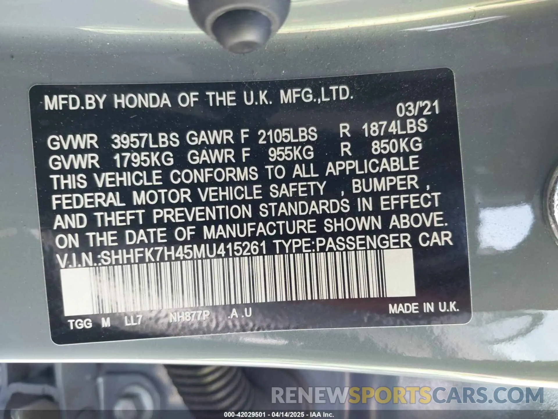 9 Photograph of a damaged car SHHFK7H45MU415261 HONDA CIVIC 2021