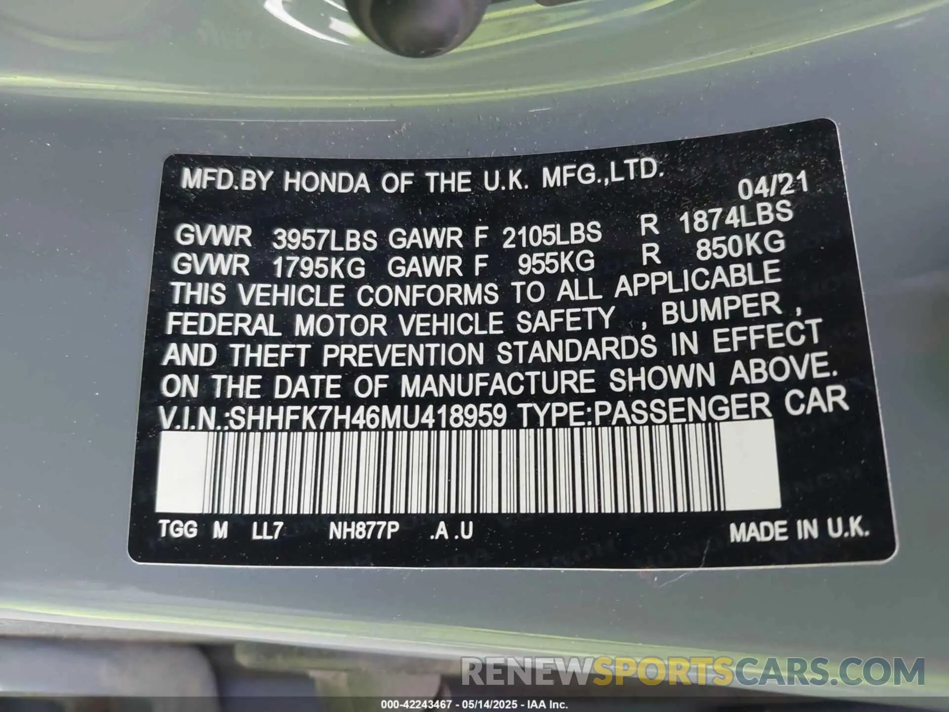 9 Photograph of a damaged car SHHFK7H46MU418959 HONDA CIVIC 2021