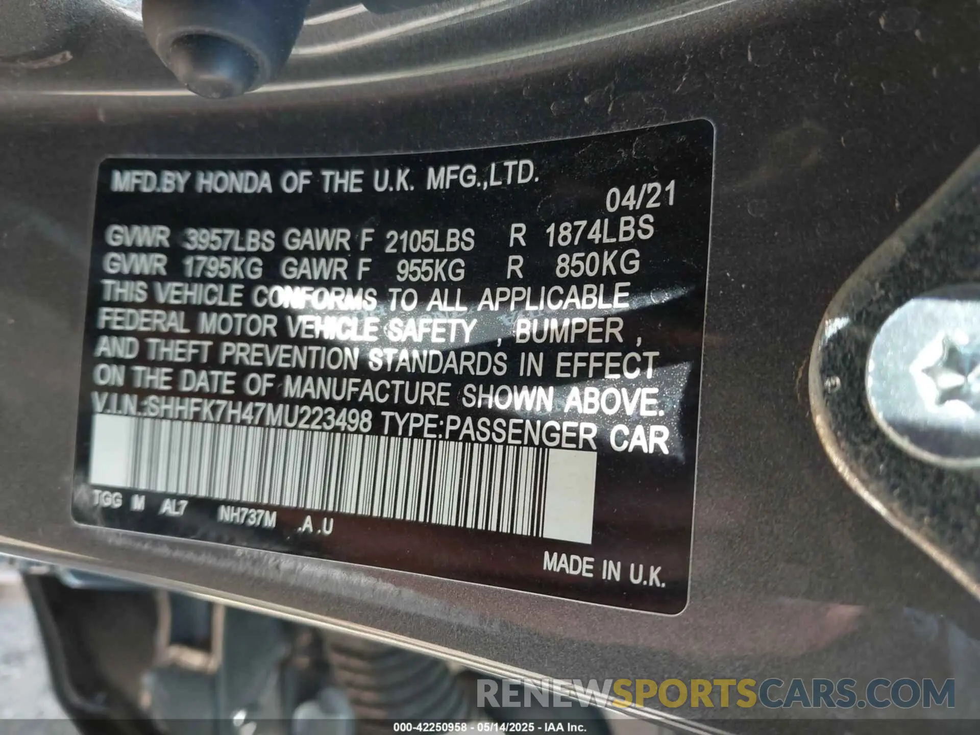 9 Photograph of a damaged car SHHFK7H47MU223498 HONDA CIVIC 2021