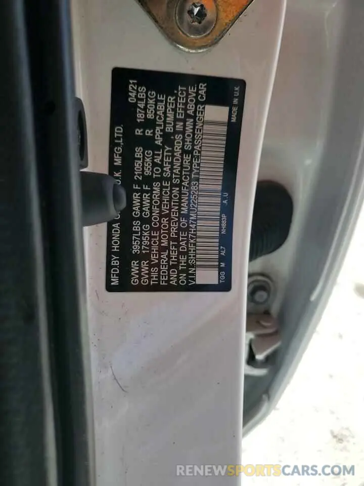 14 Photograph of a damaged car SHHFK7H47MU225283 HONDA CIVIC 2021