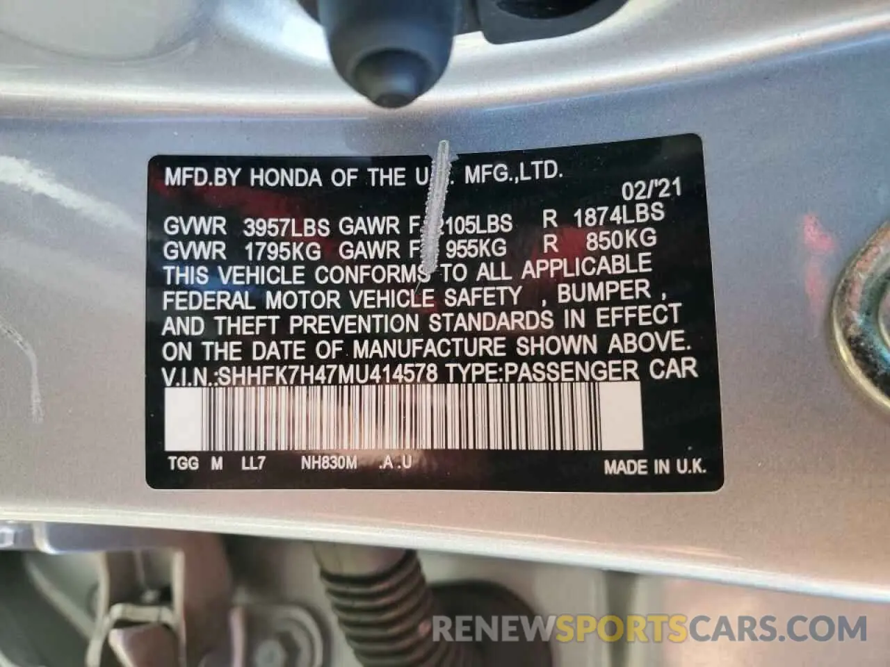 15 Photograph of a damaged car SHHFK7H47MU414578 HONDA CIVIC 2021