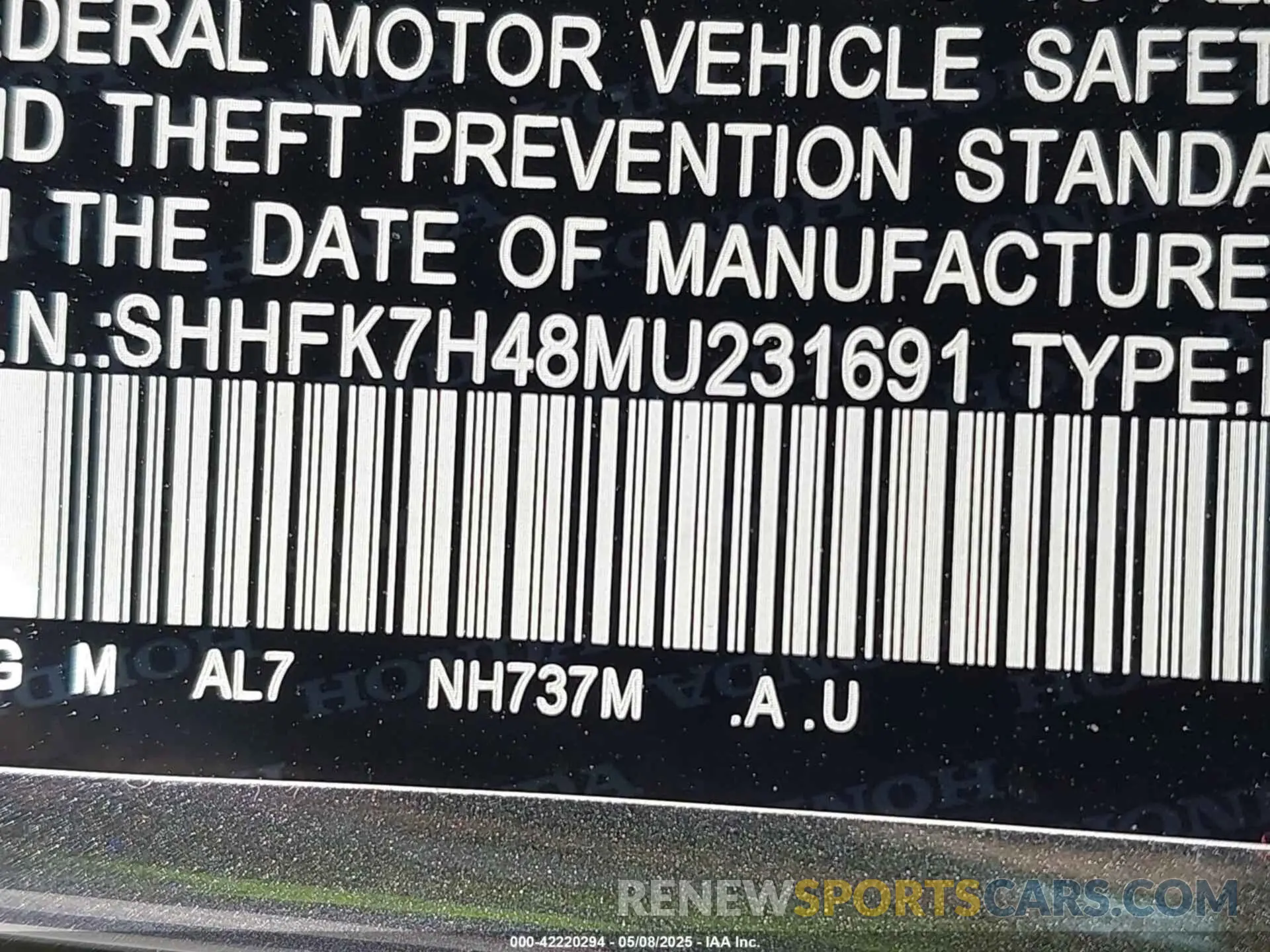 9 Photograph of a damaged car SHHFK7H48MU231691 HONDA CIVIC 2021