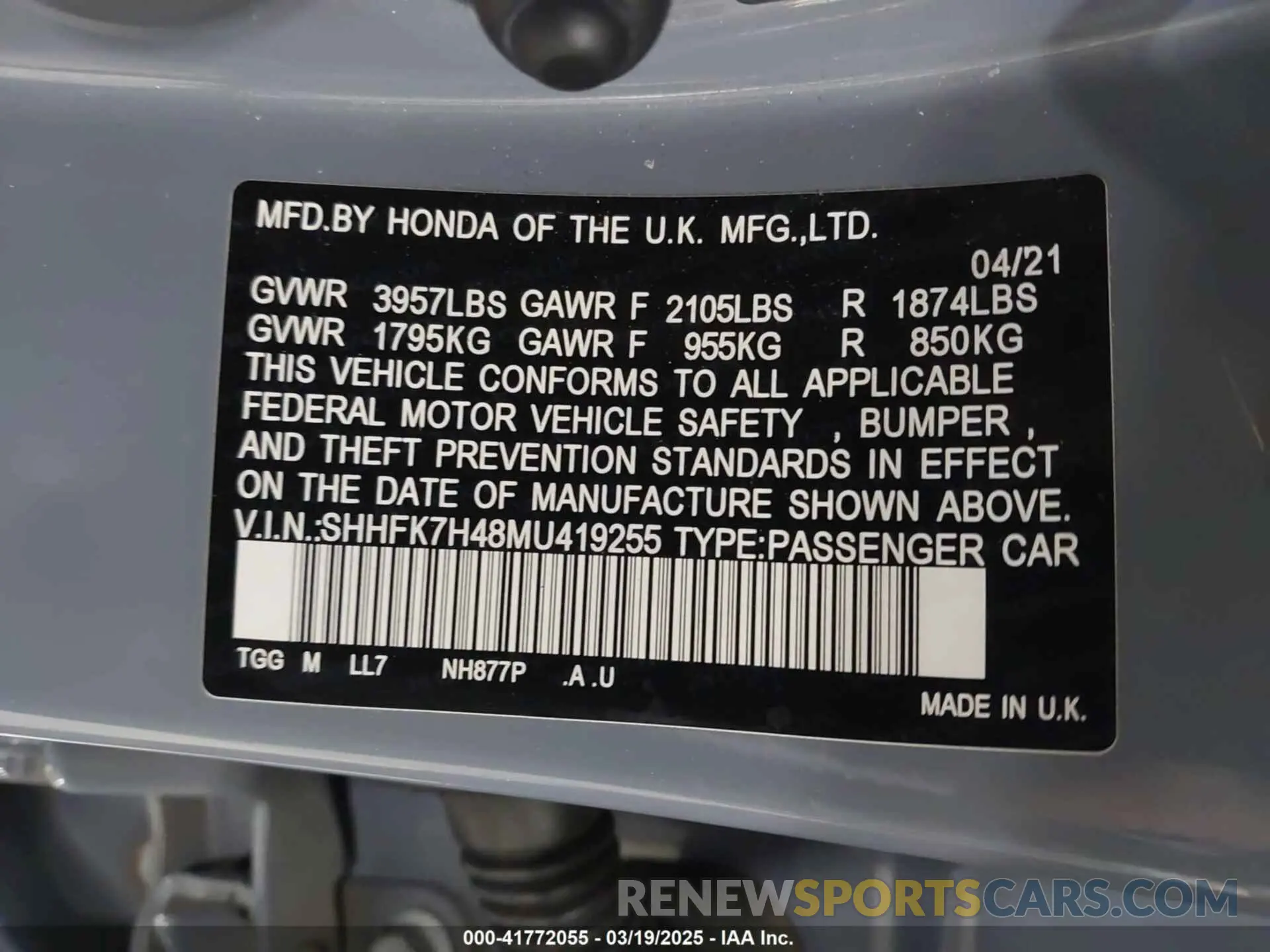 9 Photograph of a damaged car SHHFK7H48MU419255 HONDA CIVIC 2021