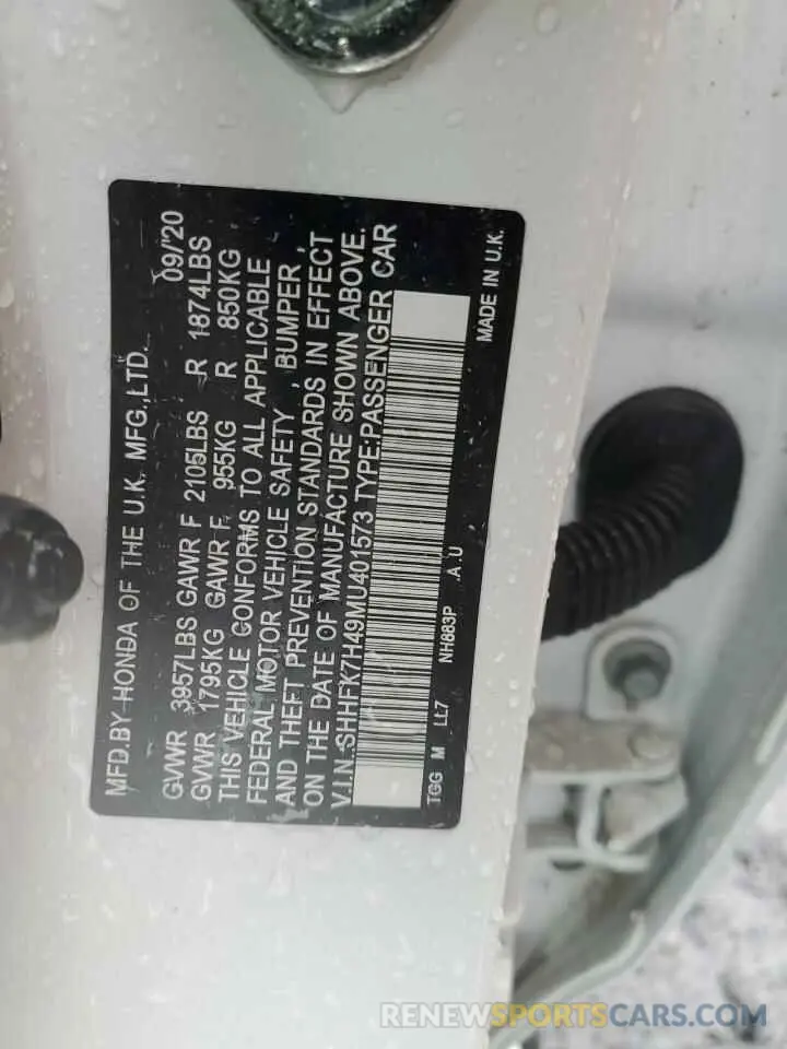 13 Photograph of a damaged car SHHFK7H49MU401573 HONDA CIVIC 2021