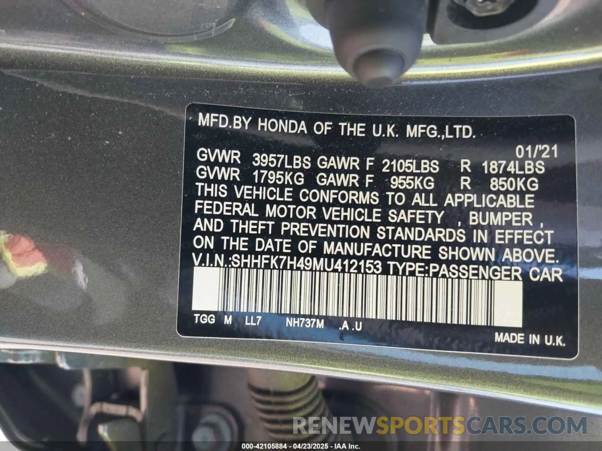 9 Photograph of a damaged car SHHFK7H49MU412153 HONDA CIVIC 2021