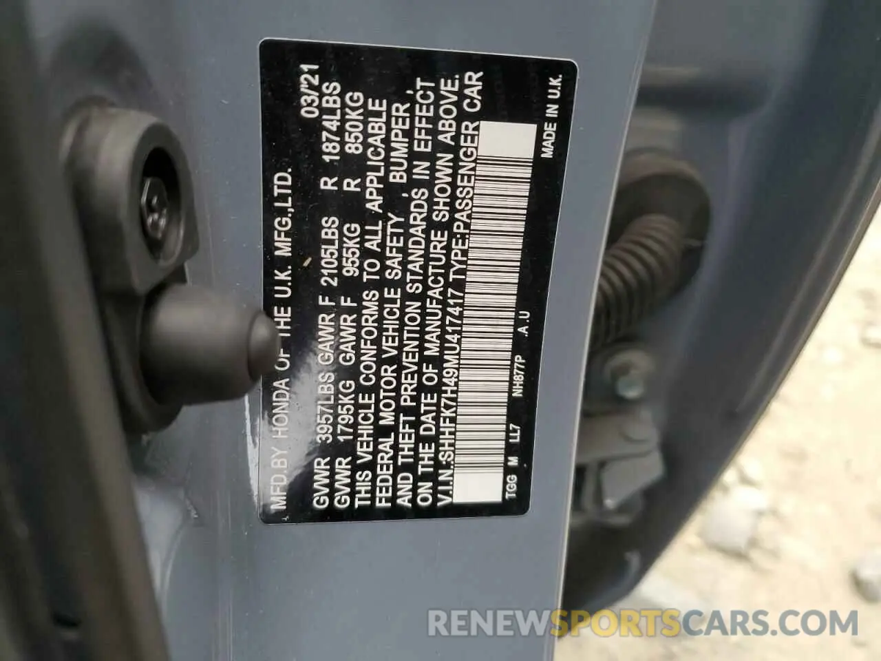 12 Photograph of a damaged car SHHFK7H49MU417417 HONDA CIVIC 2021