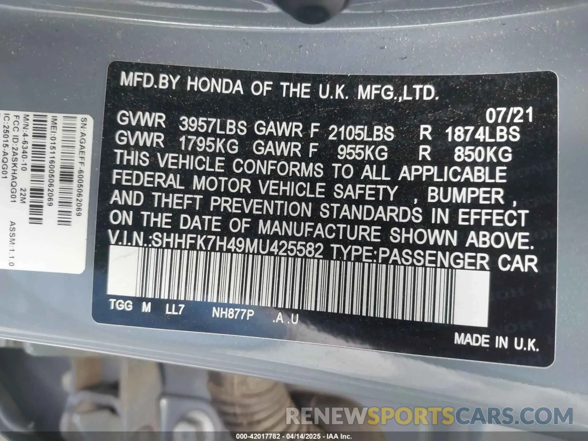 9 Photograph of a damaged car SHHFK7H49MU425582 HONDA CIVIC 2021