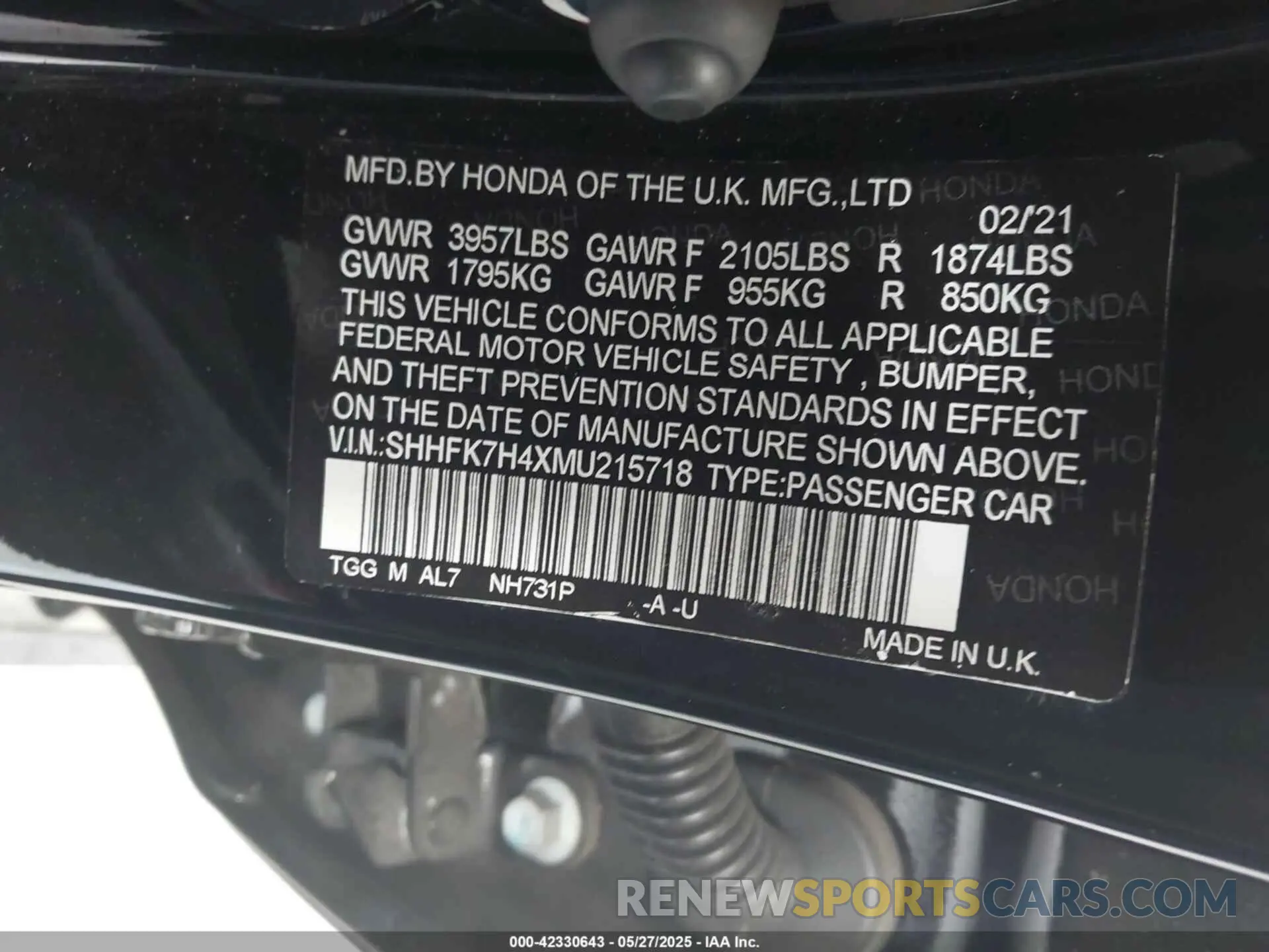 9 Photograph of a damaged car SHHFK7H4XMU215718 HONDA CIVIC 2021