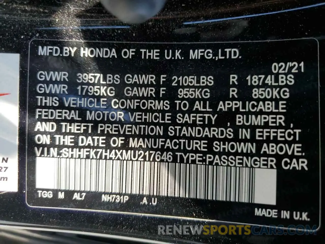 14 Photograph of a damaged car SHHFK7H4XMU217646 HONDA CIVIC 2021