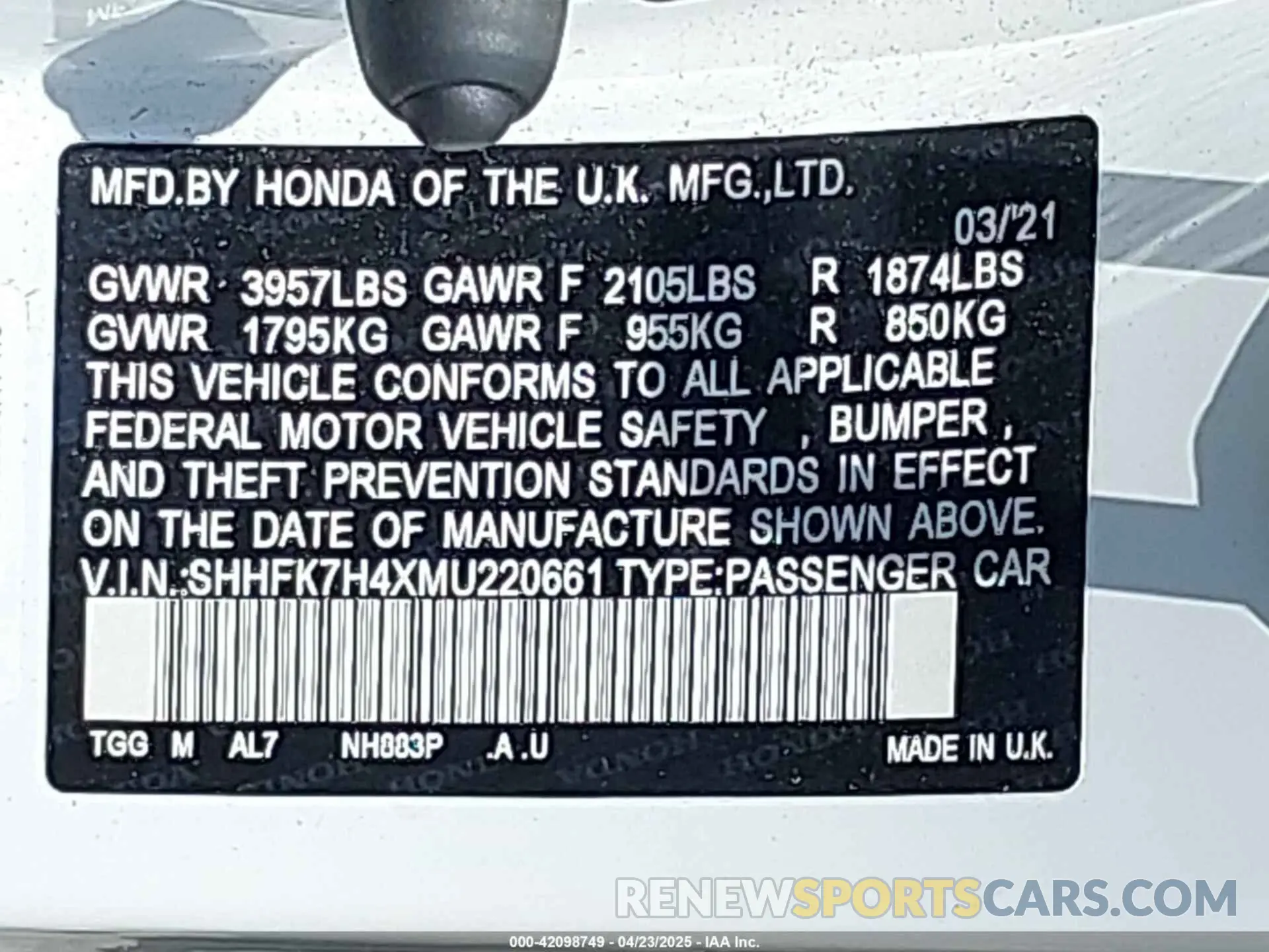 9 Photograph of a damaged car SHHFK7H4XMU220661 HONDA CIVIC 2021