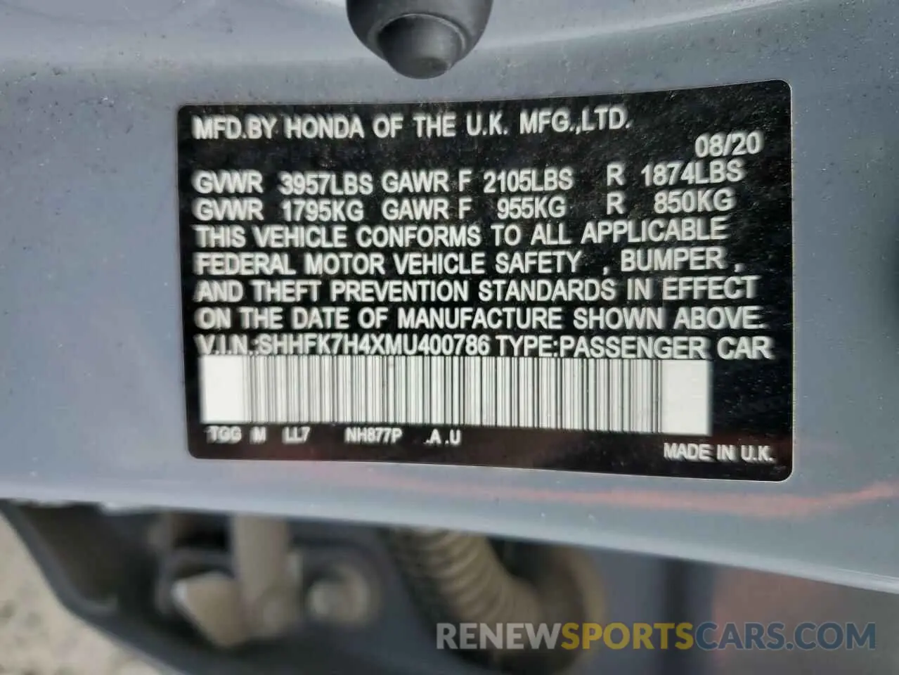 12 Photograph of a damaged car SHHFK7H4XMU400786 HONDA CIVIC 2021