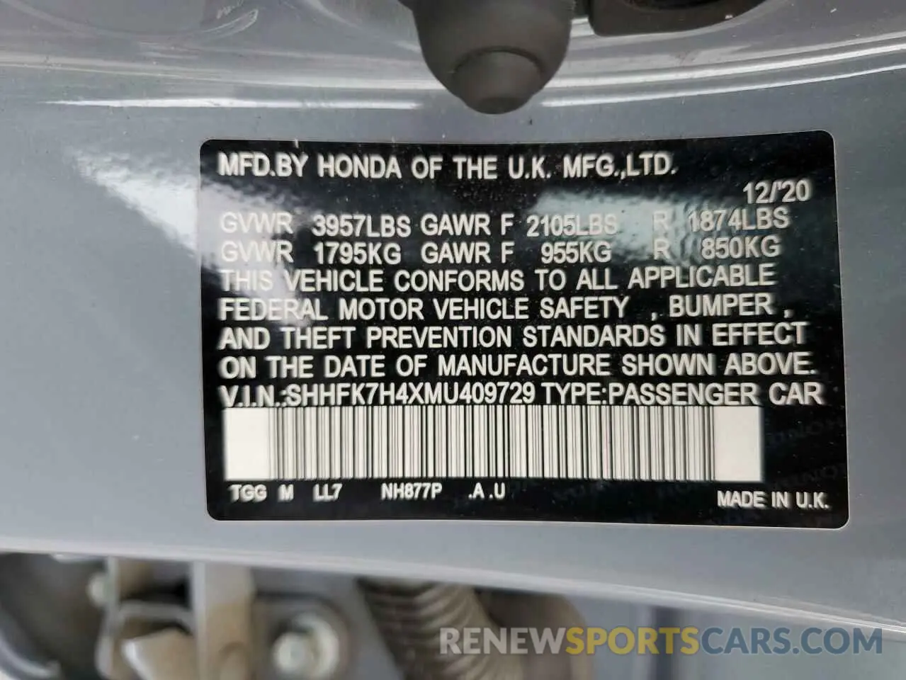 12 Photograph of a damaged car SHHFK7H4XMU409729 HONDA CIVIC 2021