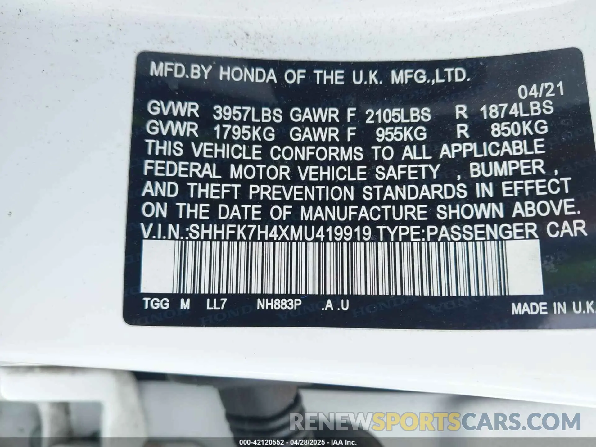 9 Photograph of a damaged car SHHFK7H4XMU419919 HONDA CIVIC 2021