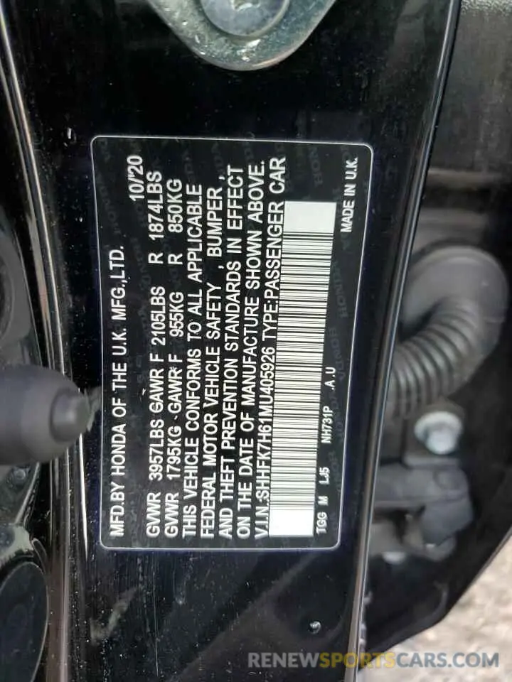 13 Photograph of a damaged car SHHFK7H61MU405926 HONDA CIVIC 2021