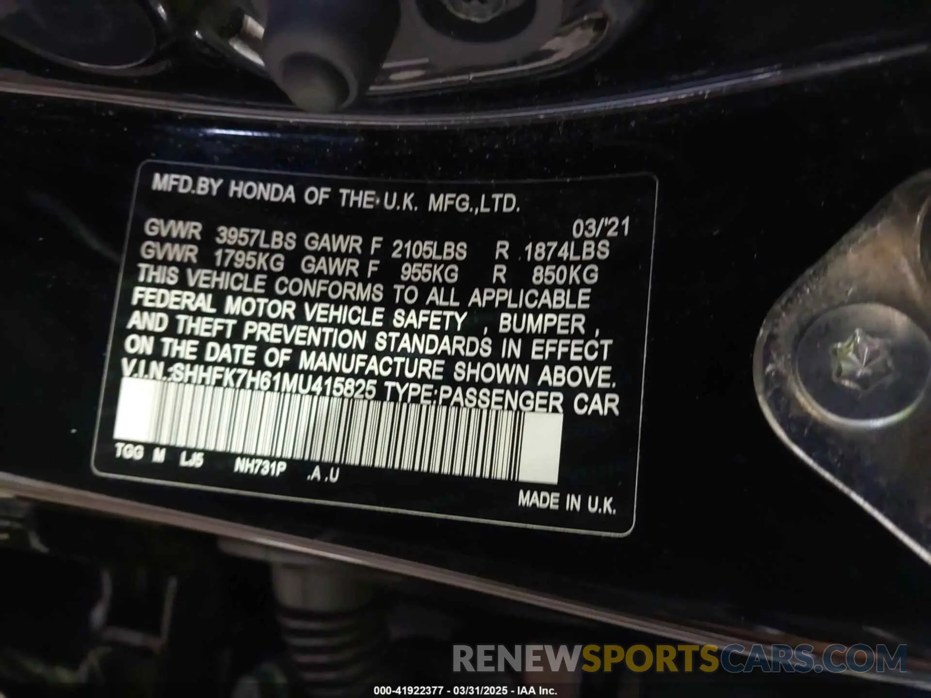 9 Photograph of a damaged car SHHFK7H61MU415825 HONDA CIVIC 2021