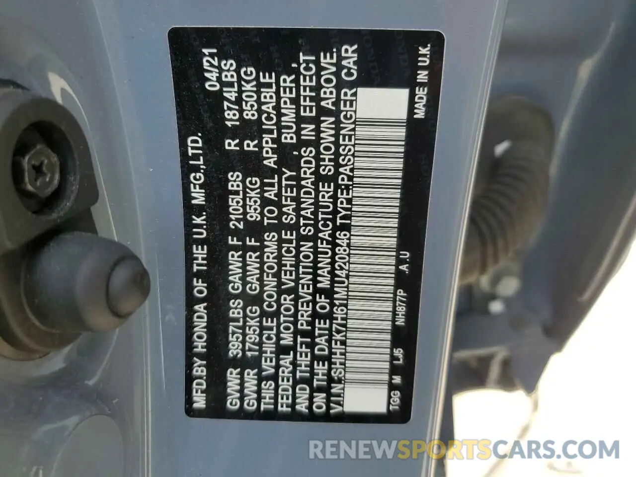 14 Photograph of a damaged car SHHFK7H61MU420846 HONDA CIVIC 2021