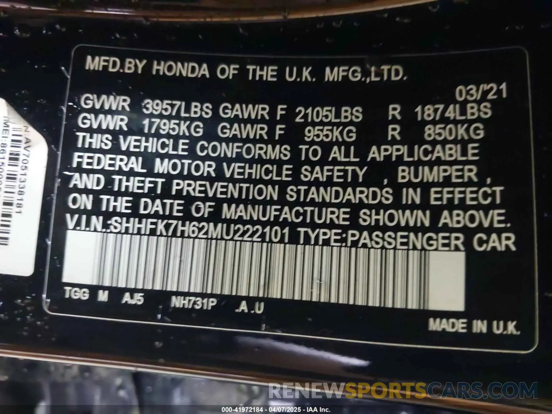 9 Photograph of a damaged car SHHFK7H62MU222101 HONDA CIVIC 2021