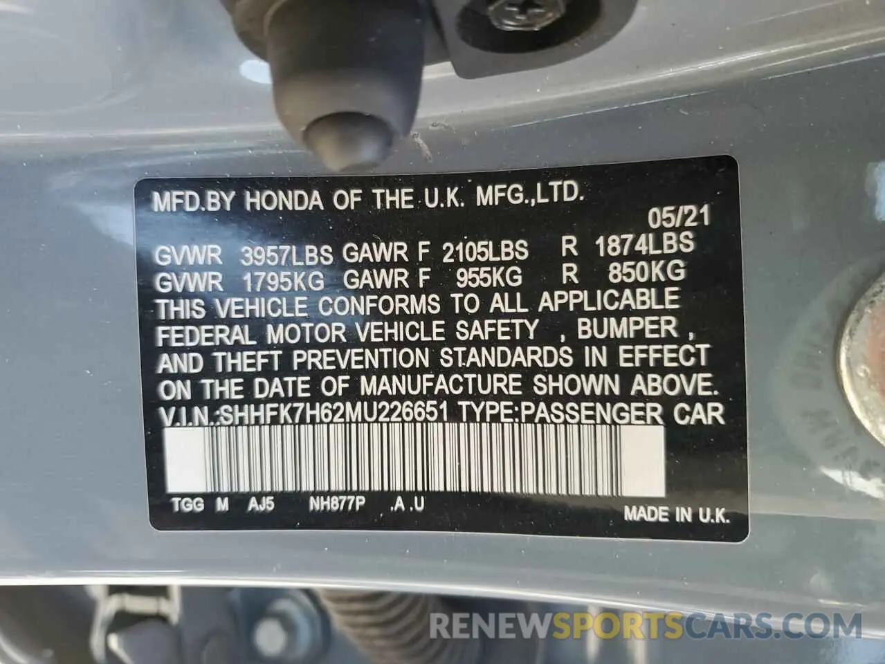 14 Photograph of a damaged car SHHFK7H62MU226651 HONDA CIVIC 2021