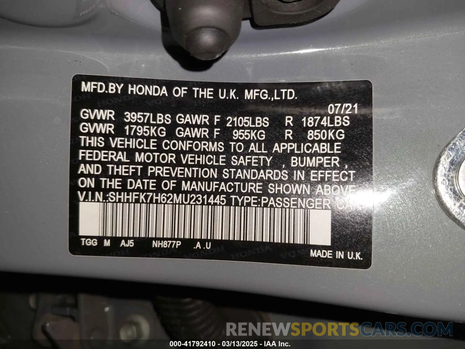 9 Photograph of a damaged car SHHFK7H62MU231445 HONDA CIVIC 2021