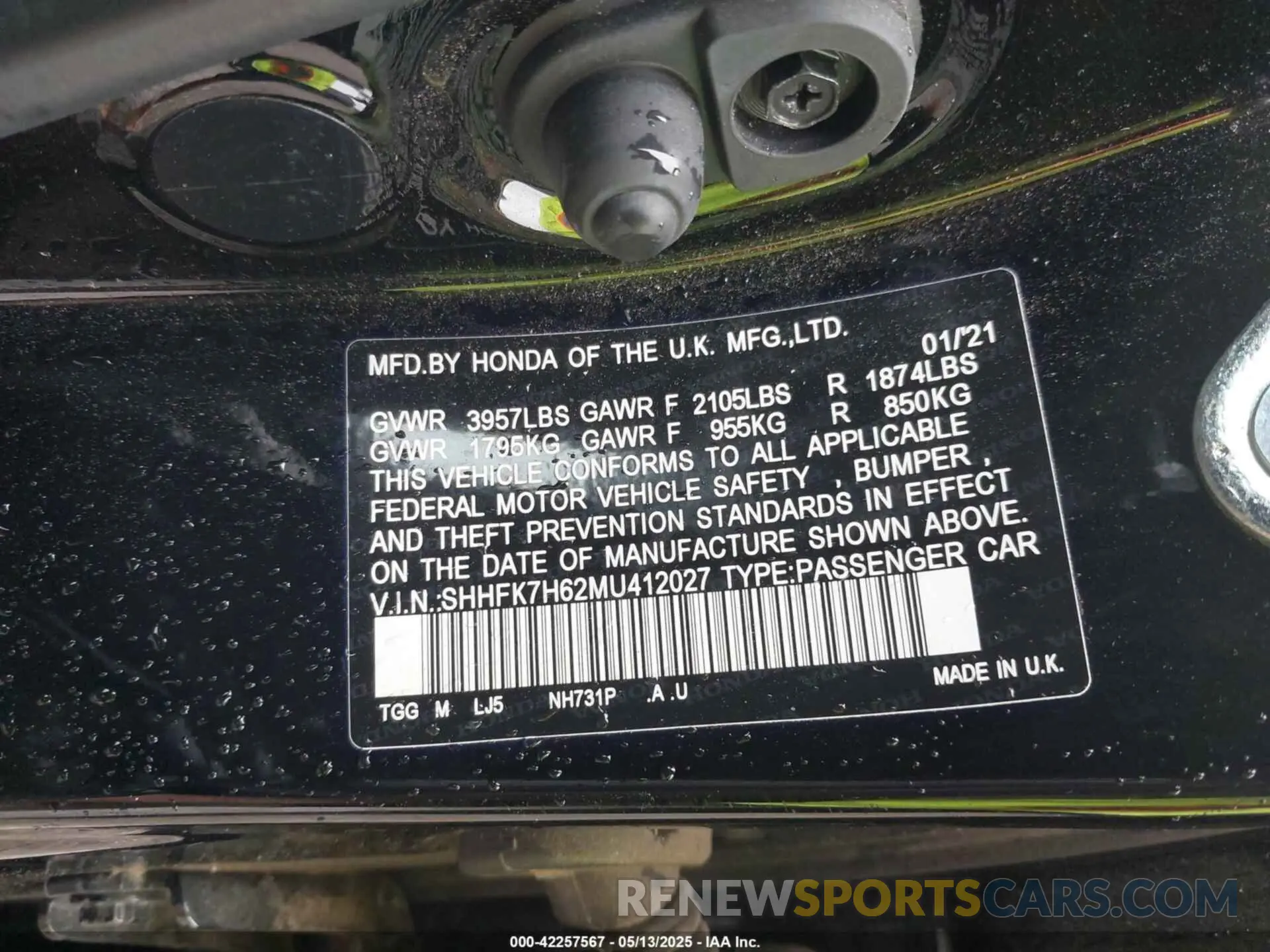 9 Photograph of a damaged car SHHFK7H62MU412027 HONDA CIVIC 2021