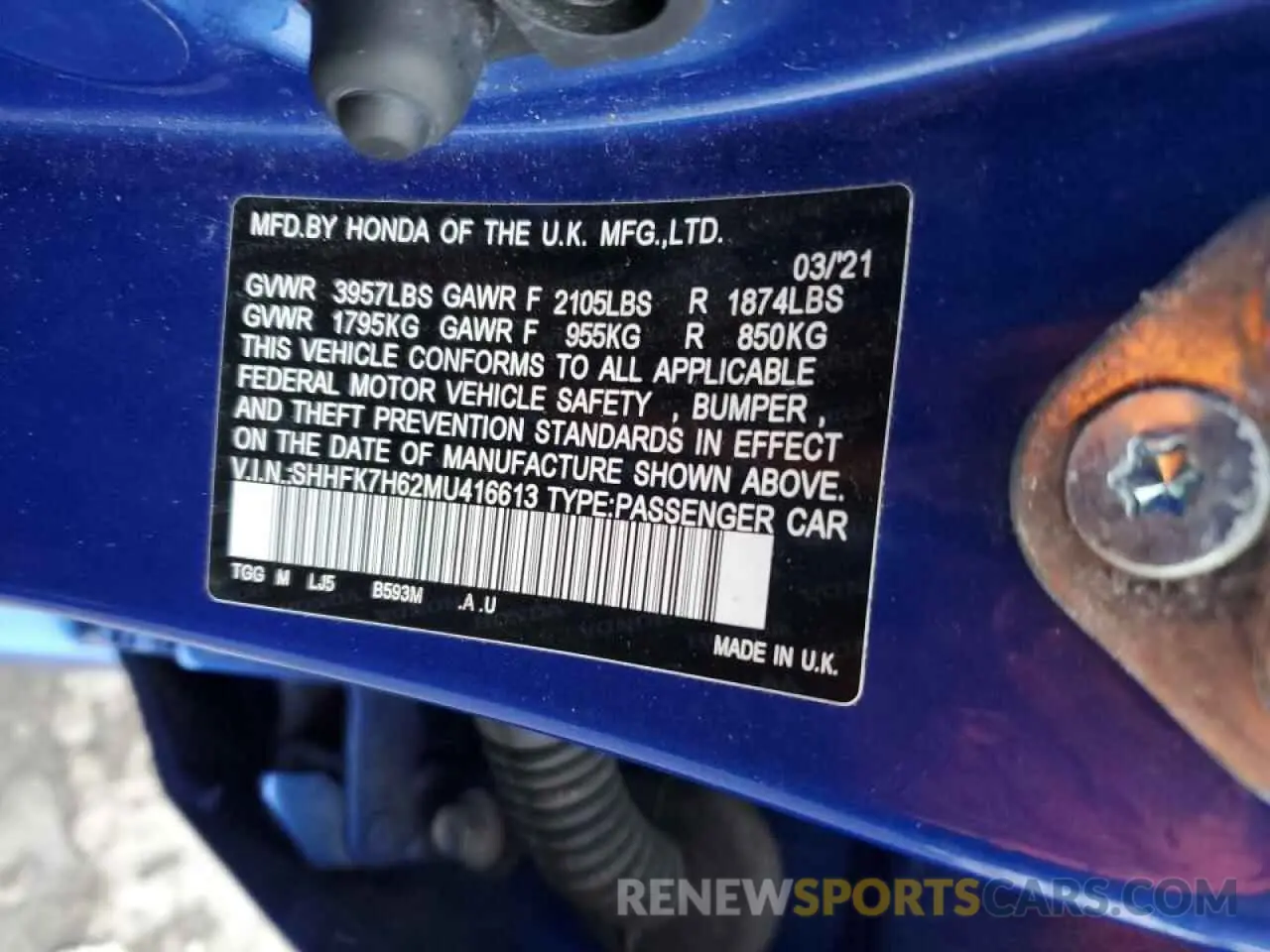 12 Photograph of a damaged car SHHFK7H62MU416613 HONDA CIVIC 2021