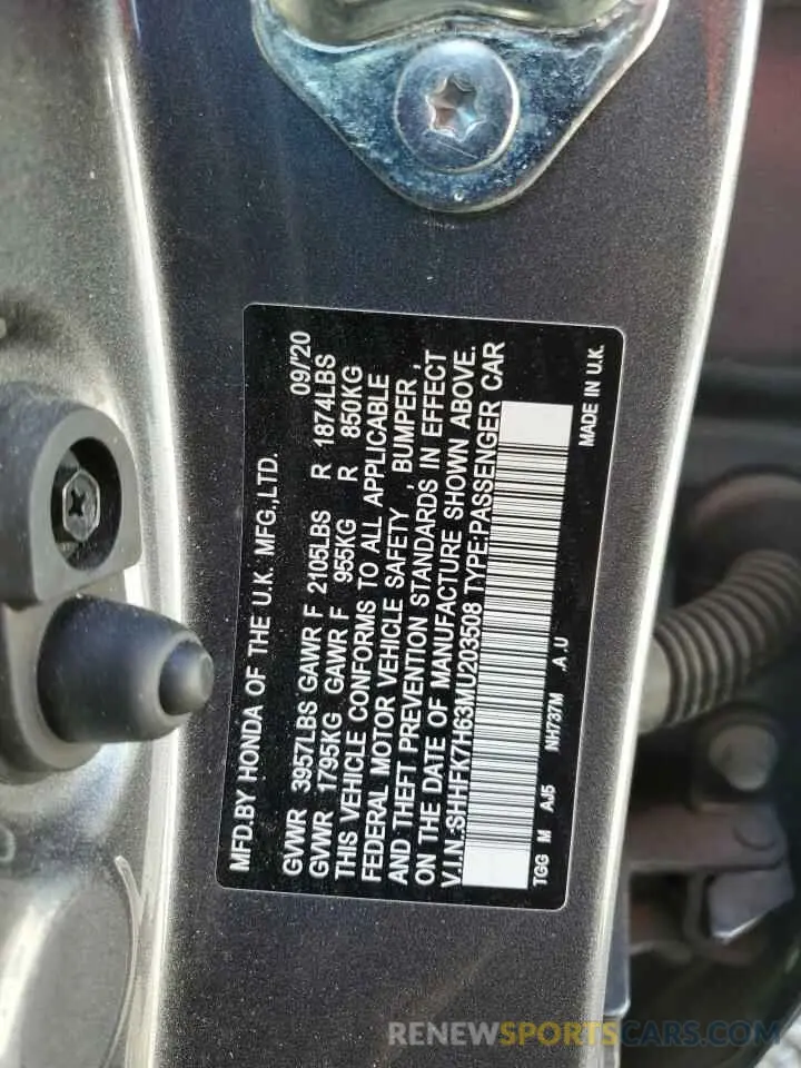 16 Photograph of a damaged car SHHFK7H63MU203508 HONDA CIVIC 2021