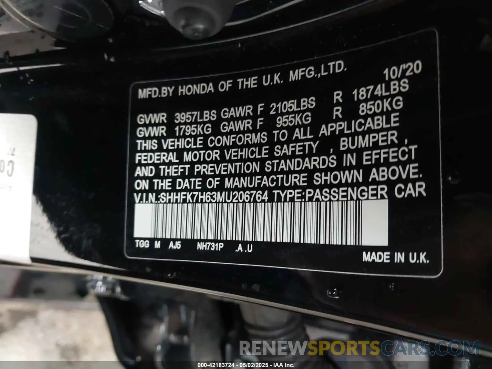9 Photograph of a damaged car SHHFK7H63MU206764 HONDA CIVIC 2021