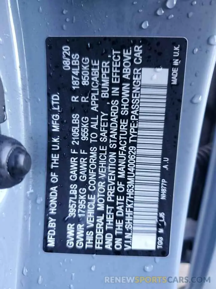 14 Photograph of a damaged car SHHFK7H63MU400629 HONDA CIVIC 2021