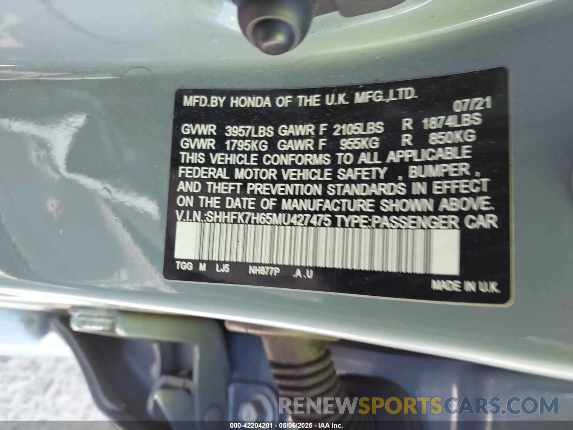 9 Photograph of a damaged car SHHFK7H65MU427475 HONDA CIVIC 2021