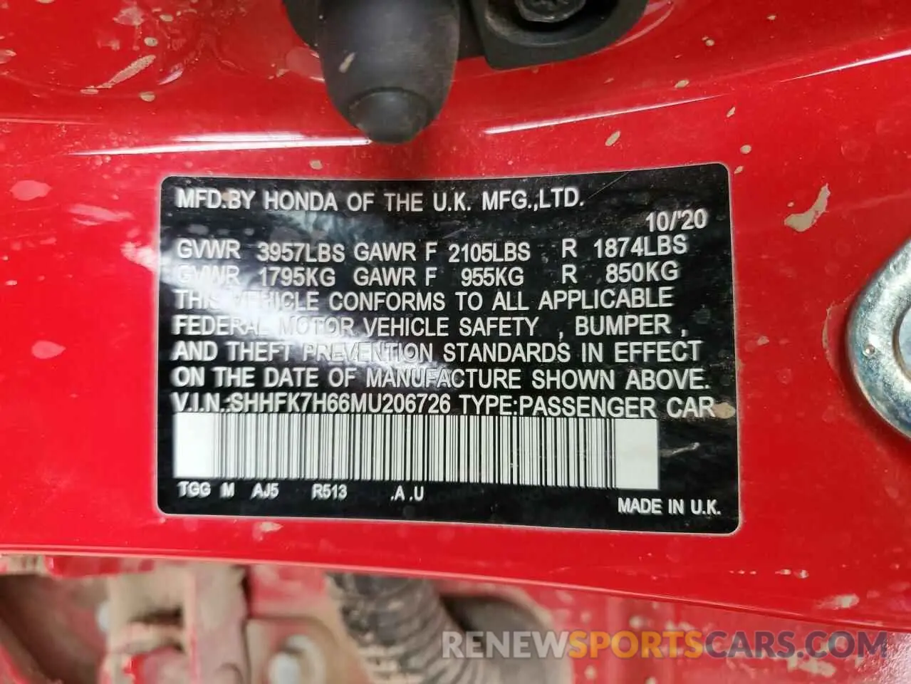12 Photograph of a damaged car SHHFK7H66MU206726 HONDA CIVIC 2021