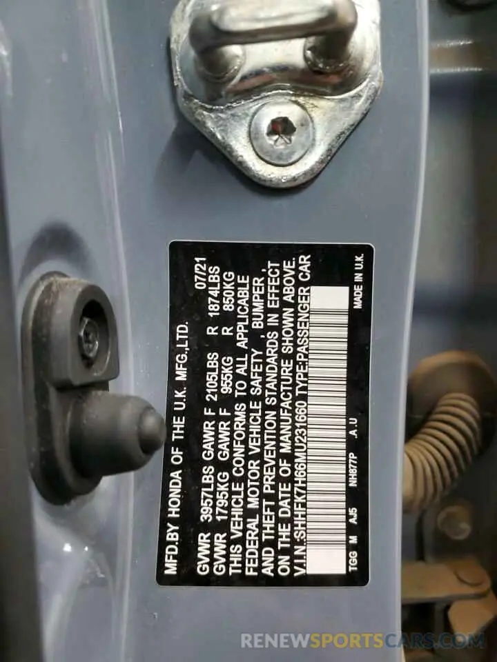 12 Photograph of a damaged car SHHFK7H66MU231660 HONDA CIVIC 2021