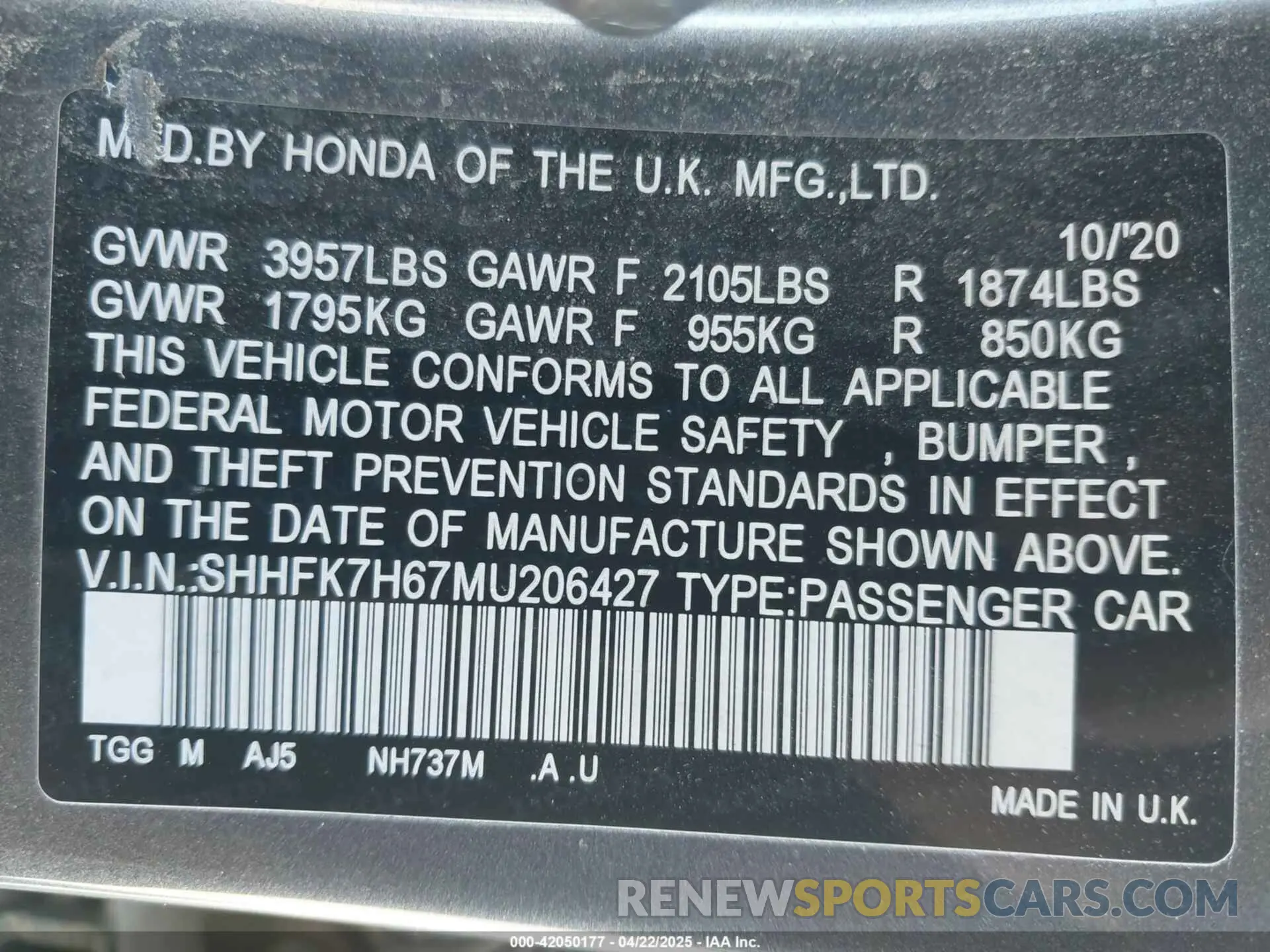9 Photograph of a damaged car SHHFK7H67MU206427 HONDA CIVIC 2021