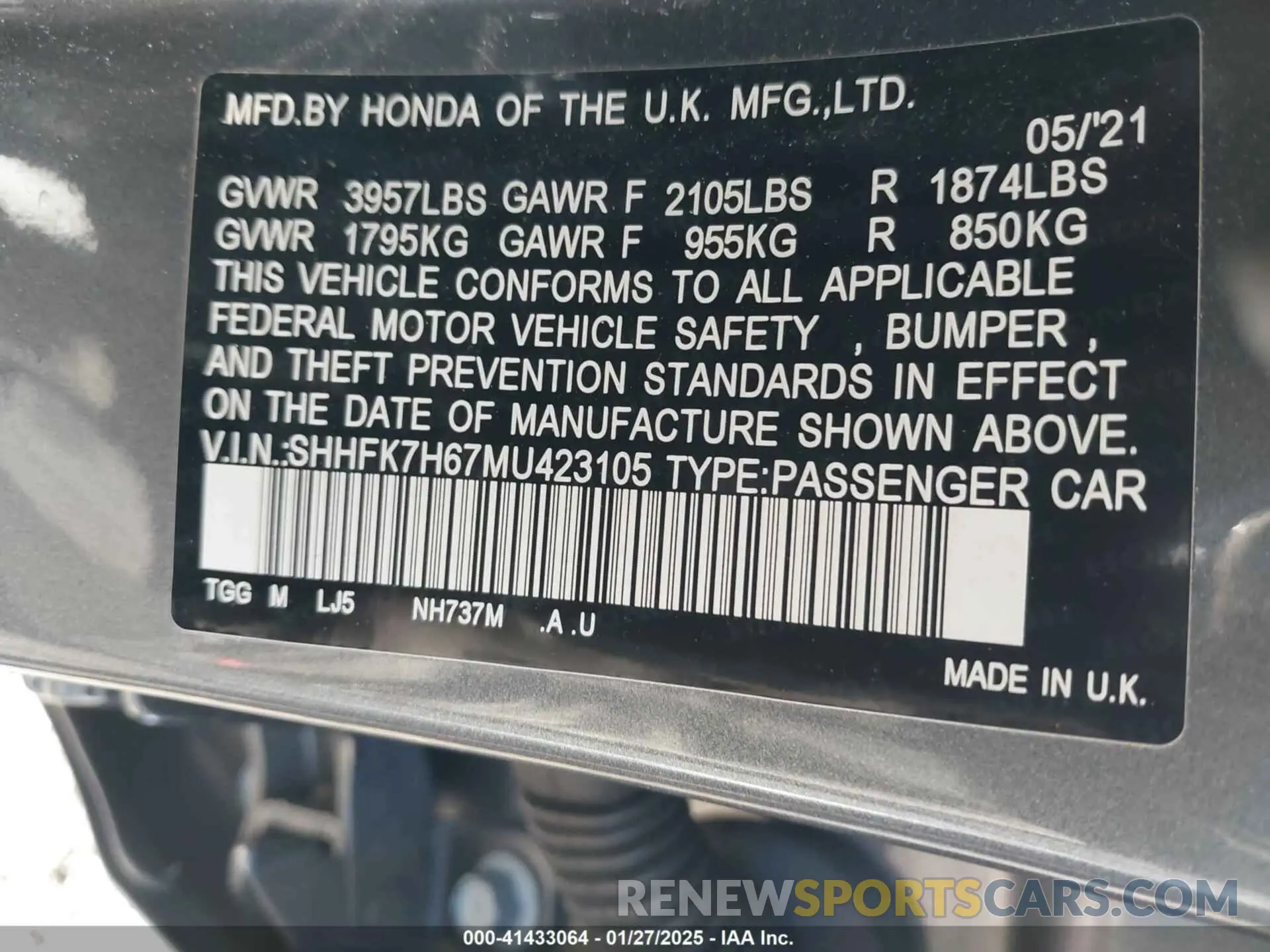 9 Photograph of a damaged car SHHFK7H67MU423105 HONDA CIVIC 2021